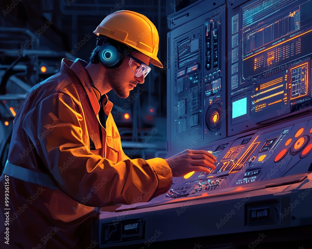 Poster Engineer Operator At Factory Doing Technology Process