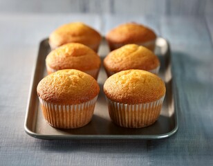 Classic muffins with depth of field showcasing golden tops and moist interiors