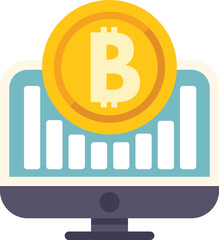 Golden bitcoin is hovering over a computer screen displaying a growing chart