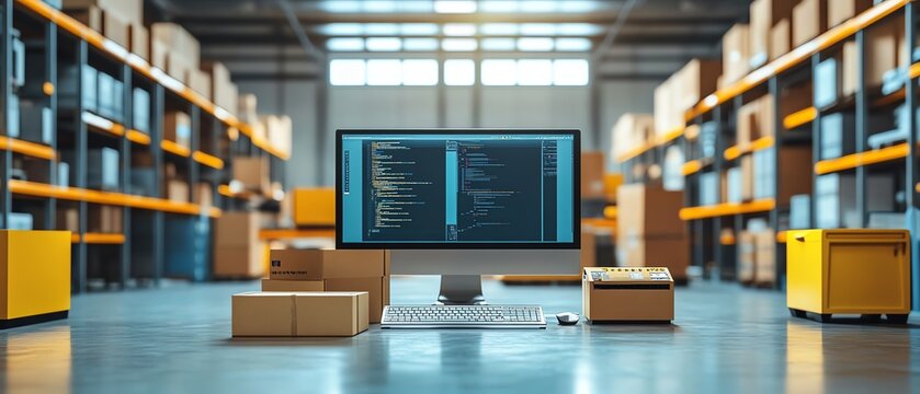 Warehouse Inventory Management On Office Computer