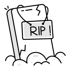 Dead phone with rip sign on it, doodle icon 

