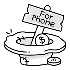 Hand drawn style icon of mobile money 

