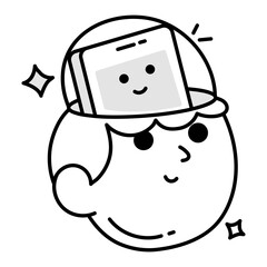 Hand drawn style icon of phone addiction 

