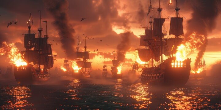 Burning Ships at Sea