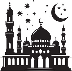 Beautiful mosque silhouette vector illustration isolated on a white background
