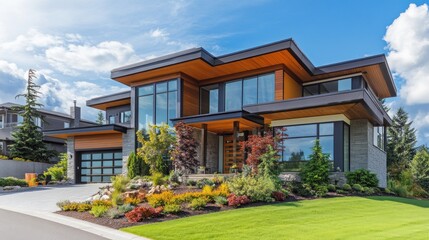 Photograph a home featuring smart home technology, energy-efficient solutions, and modern architectural design