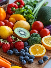 A vibrant array of fresh produce showcasing their cancer-fighting benefits rests on a rustic chopping surface.
