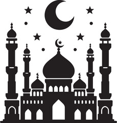 Beautiful mosque silhouette vector illustration isolated on a white background