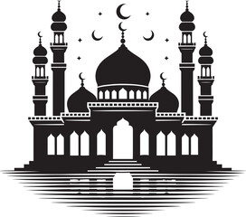 Beautiful mosque silhouette vector illustration isolated on a white background