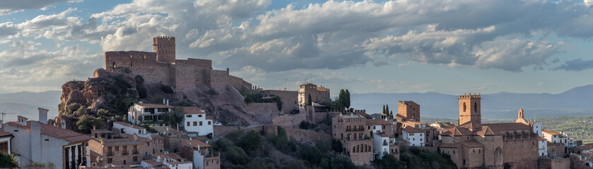 Fototapeta premium Panoramic View of Vilafames with Castle at Dusk