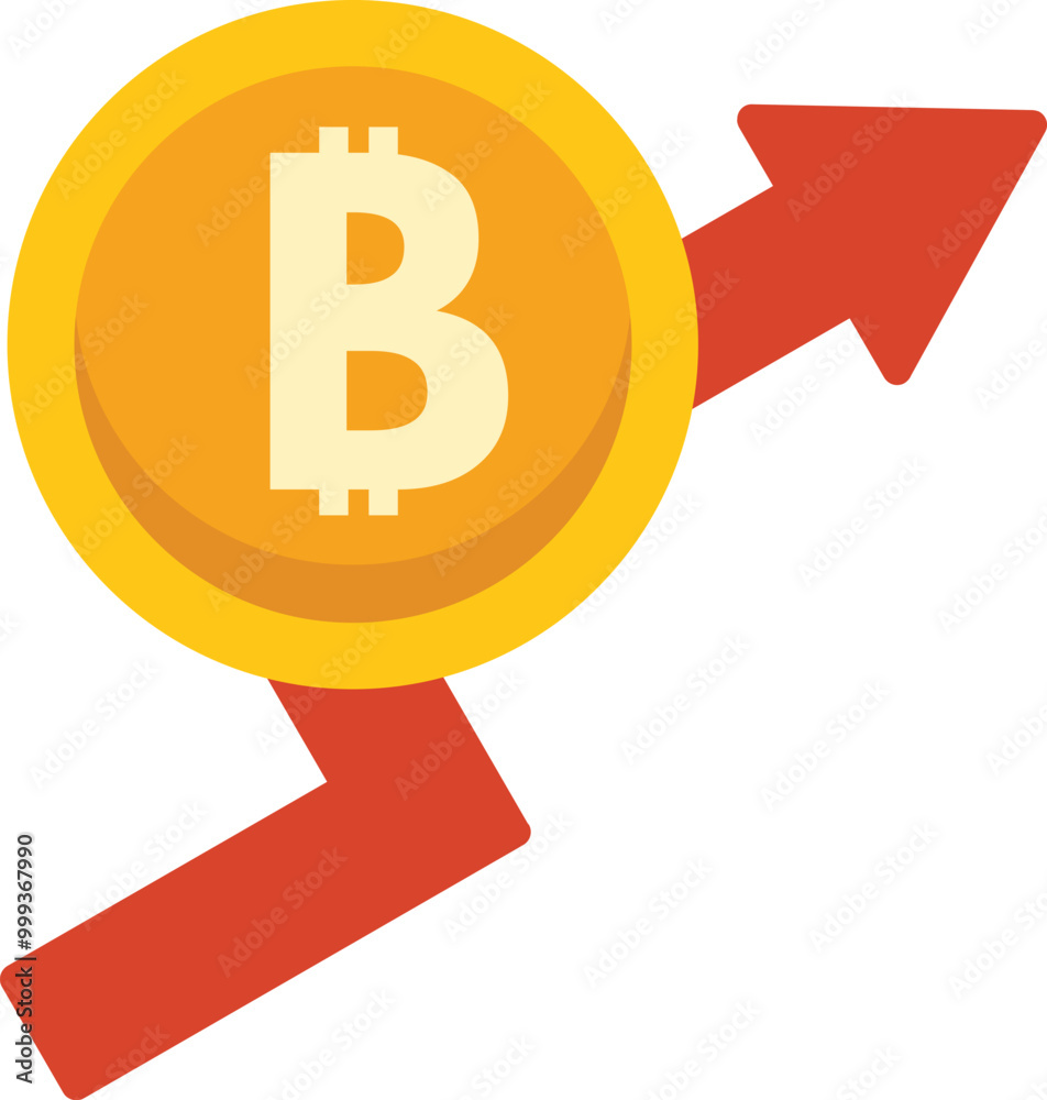 Canvas Prints Golden bitcoin with a red arrow pointing up represents the cryptocurrency's rising market value