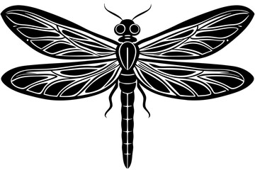 Simple dragonfly flat black icon  illustration