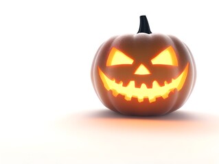 Haunting Floating Jack o  Lantern with Eerie Glow and Shadows on White Background