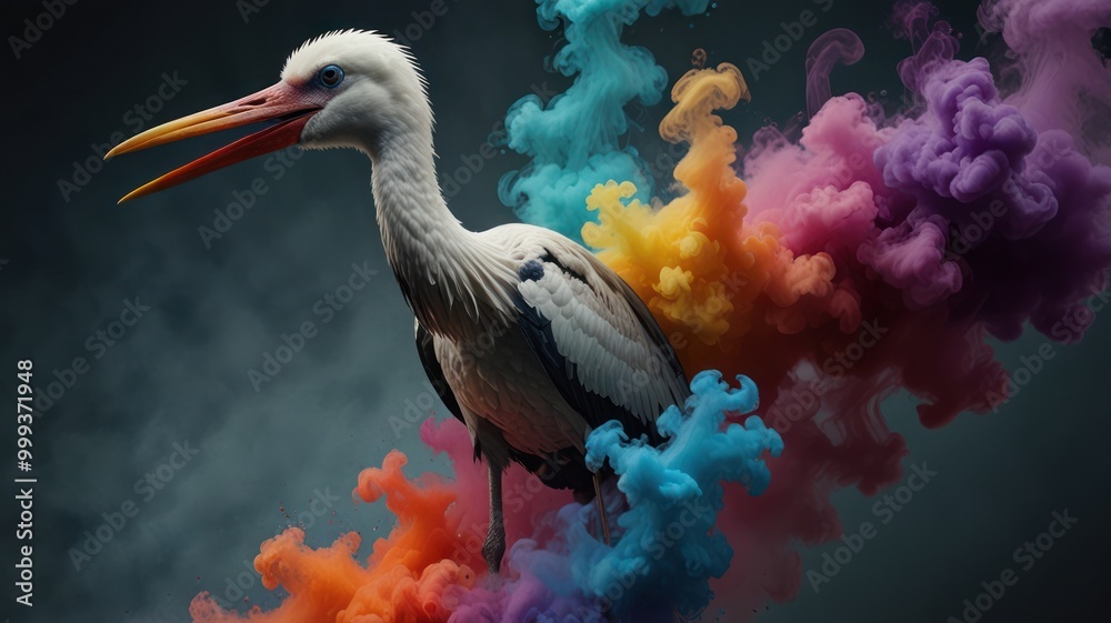 Wall mural White Bird in Colorful Smoke