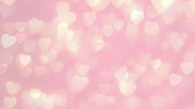 Soft pink background with heart-shaped bokeh lights. Romantic and dreamy atmosphere for Valentine's Day. 4K background material for loop playback