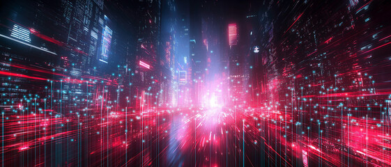 Obraz premium Futuristic City Flowing with Digital Data