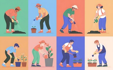 Fototapeta premium people gardening in spring vector illustration 
