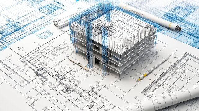 Generate a photo realistic image of building code analysts conducting a code analysis for a construction project, with building code books, code compliance review, architectural plans, 
