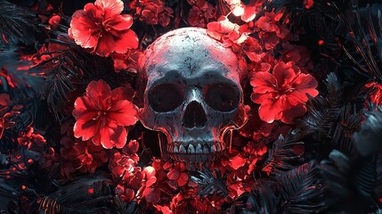 scary skull decorated with many flowers