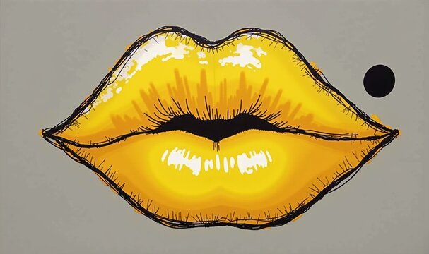 Vibrant yellow stylized lips on a muted background, perfect for beauty, cosmetics, or fashion-themed projects to evoke boldness and creativity.