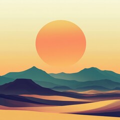 Obraz premium Inspirational quote with an illustration of a vast desert landscape and setting sun, perfect for a peaceful and scenic Facebook post.