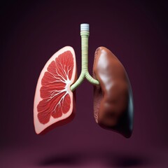 Description: A creative illustration of lungs represented as meat, symbolizing health and anatomy, suitable for medical, nutrition, and advertising contexts.