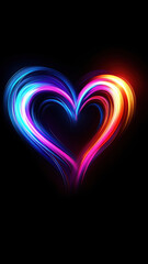 Bright neon heart with colorful light streaks