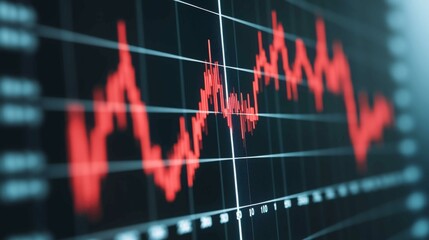 A digital graph displays fluctuating red lines against a dark background, indicating changes in data over time.