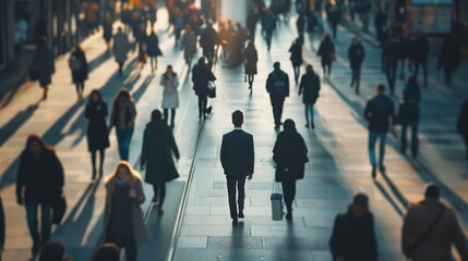 Busy City Street with Businessman: Urban Life, People Moving, Cityscape Photograph