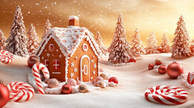 Whimsical Christmas Gingerbread House Scene - Powered by Adobe