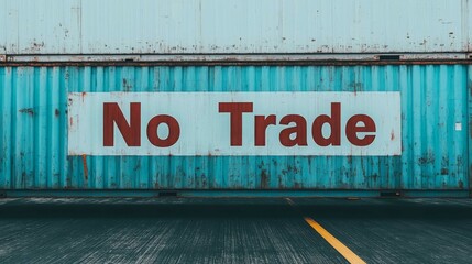 Naklejka premium A weathered shipping container displays a bold sign reading 