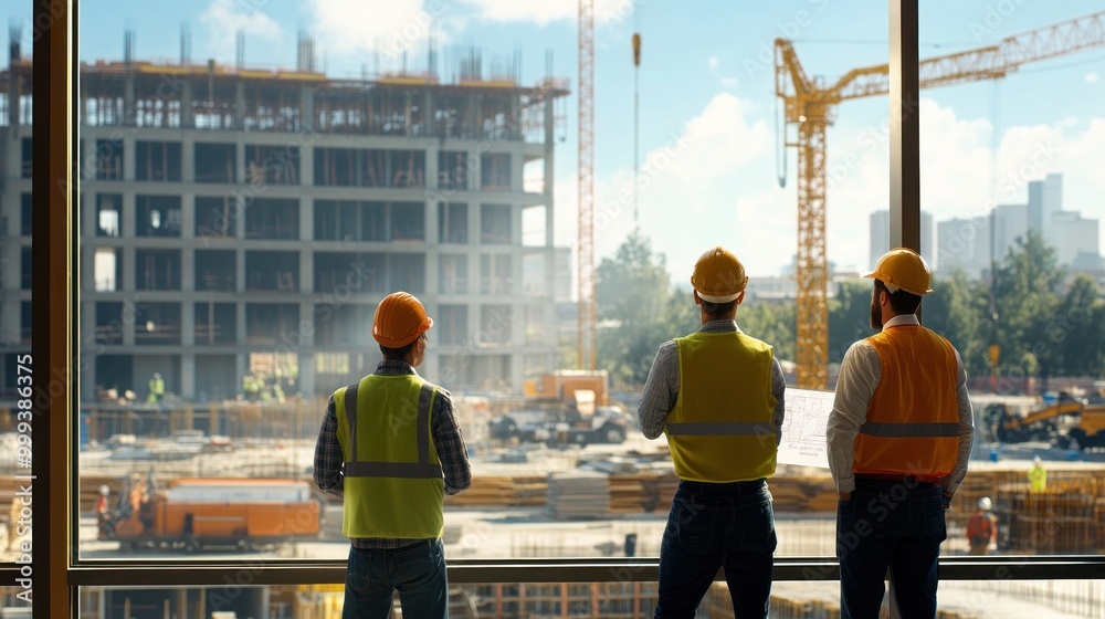 Wall mural generate a photo realistic image of a lean management workshop for a construction project, with proc