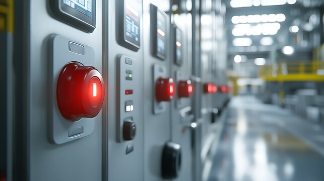 An illustration of emergency electrical shutdown procedures, highlighting key switches and safety protocols within an industrial environment.
