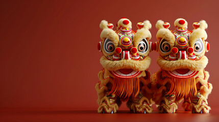 Fototapeta premium Colorful lion dance figures on a vibrant background