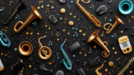 Fototapeta premium Colorful Musical Instruments on Black Background