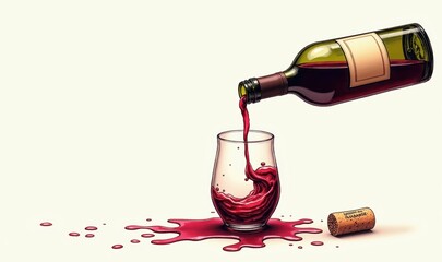 A dynamic scene of red wine being poured into a glass, capturing the essence of celebration and indulgence in an elegant and artistic manner.