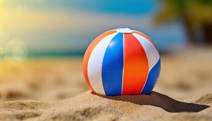Obraz premium Isolated beach ball with depth of field on a sandy summer background