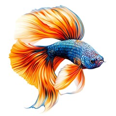 Fototapeta premium Colorful Siamese Fighting Fish with Flowing Fins Isolated on White Background