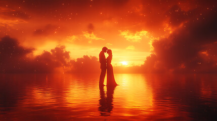 Fototapeta premium Romantic Sunset in Serene Ocean Background