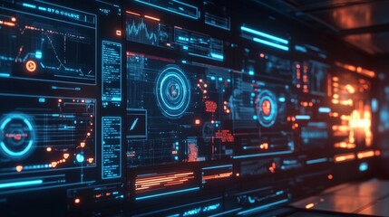 Obraz premium A system under review for security vulnerabilities, with graphs and data flows highlighting areas that need attention.