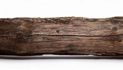 A rustic wooden plank with uneven edges and coarse texture, placed horizontally with a clean