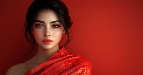 Fototapeta premium Portrait of a Woman in Red Background