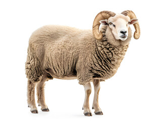 domestic sheep standing isolated on white background