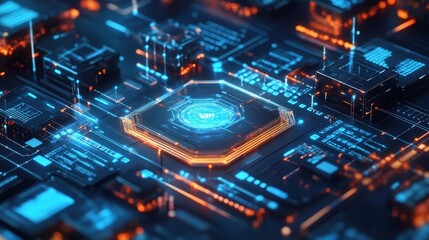 A zero trust security system visualized by layers of verification, with multiple checkpoints ensuring data access is secure.