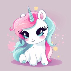 Naklejka premium Adorable Kawaii Baby Unicorn Illustration for Kids and Birthday Gifts