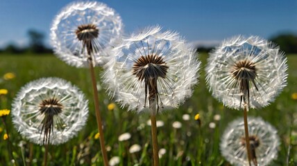 Obraz premium Dandelion seed dispersal