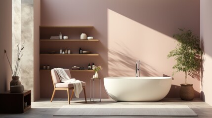 Fototapeta premium Modern minimalist interior design that provides a relaxing feeling and has all the comforts of a bathroom in a house or condo.