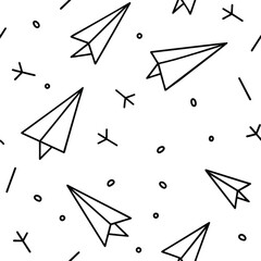 Delightful paper planes soar through a festive display of cheerful confetti creating a vibrant and dynamic pattern perfect for various occasions