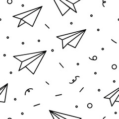 A vibrant seamless pattern featuring paper planes and confetti ideal for party themes invitations and playful decorations suited for all ages