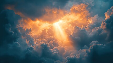 Fototapeta premium Dramatic clouds illuminated by sunlight, creating a stunning visual contrast in the sky, capturing nature's beauty and serenity.